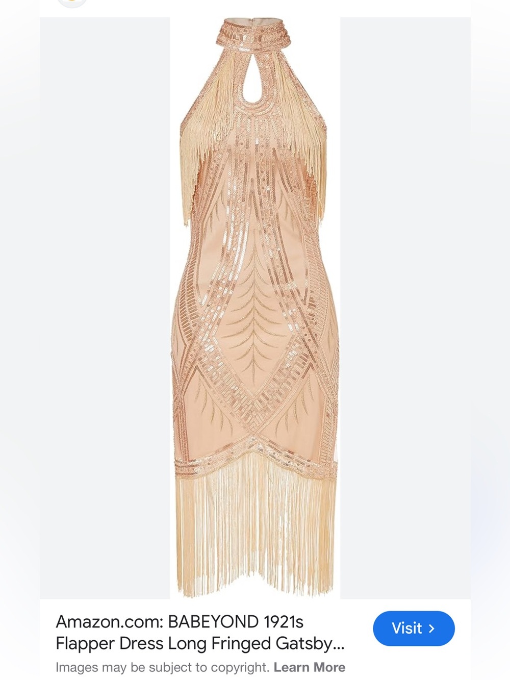 BABEYOND Champagne Fringe Sequin Midi Dress